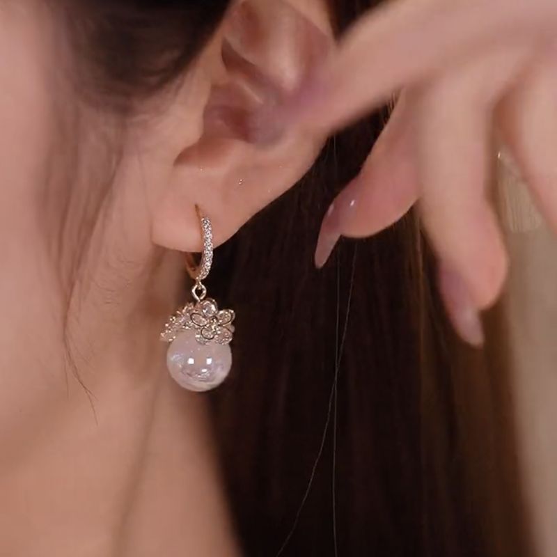 Helloice Iced Flower Pearl Earrings - Home Fashion