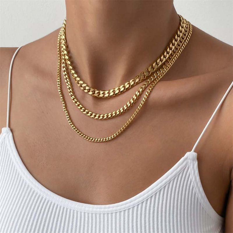 Helloice Womens 3mm4mm5mm Stainless Steel Cuban Chain in Gold - Ideas for Jewelry that Complements Your Holiday Party Attire